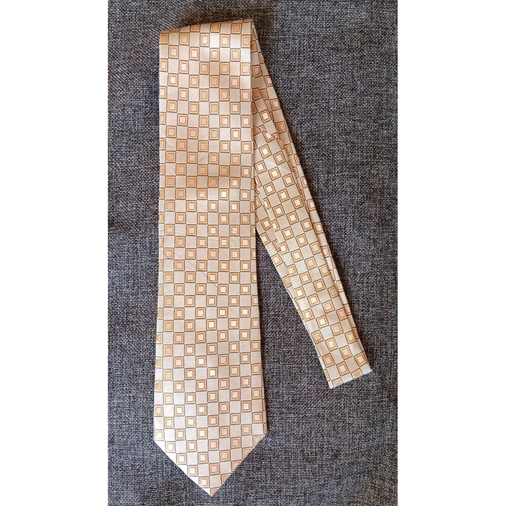 Tie 70s 80s 90s Y2K New Vintage Stock Mens Claiborne Beige Yellow 4 Wide 58 Long